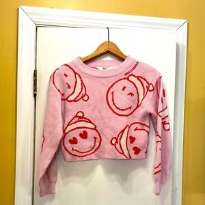 Pink Smiley World Sweater! EUC